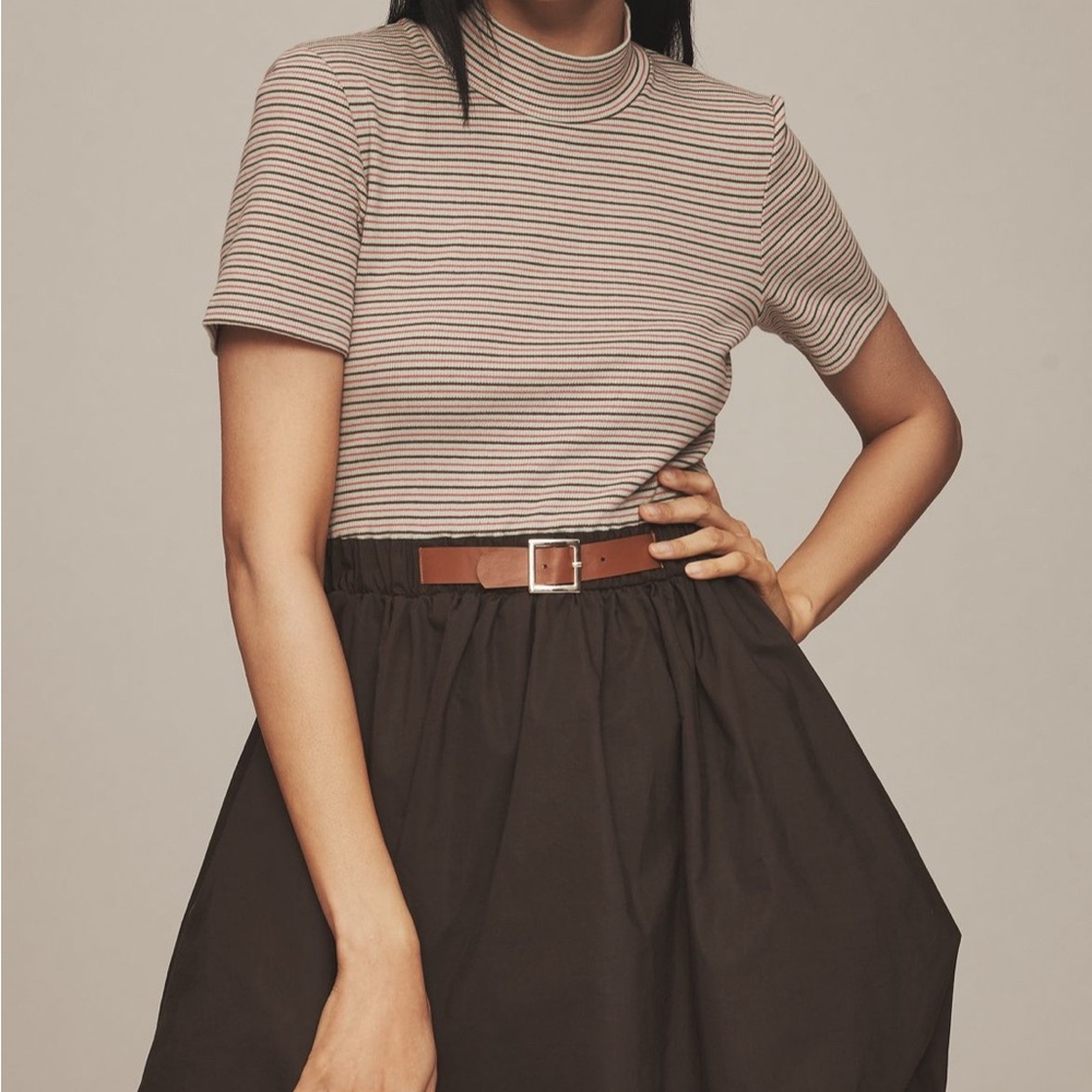 Maeve Striped Top and Black Skirt Mini Dress